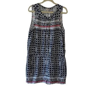 Loft linen blend geometric print romper in navy white pink Size Large